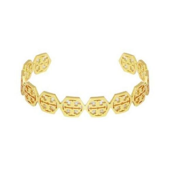 NWOT ToryBurch T Gold Hexagon Cuff Bangle Bracelet
